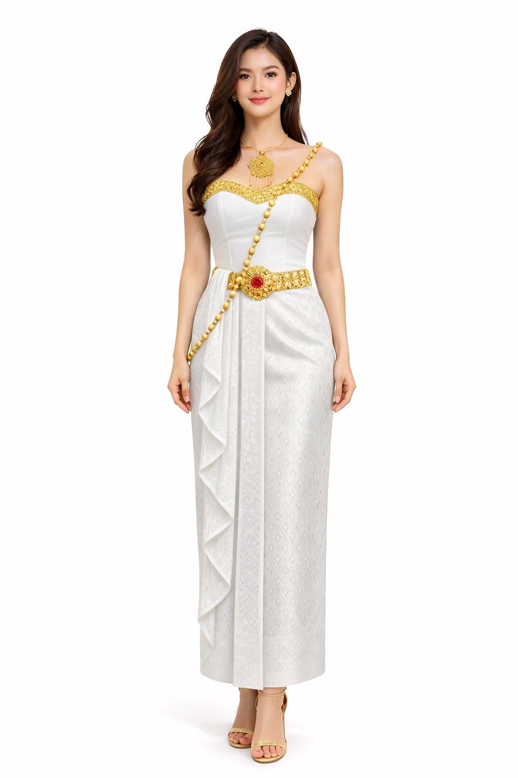 Thai Silk Wedding Dress – White Modern Thai Formal Outfit | Siam Regal