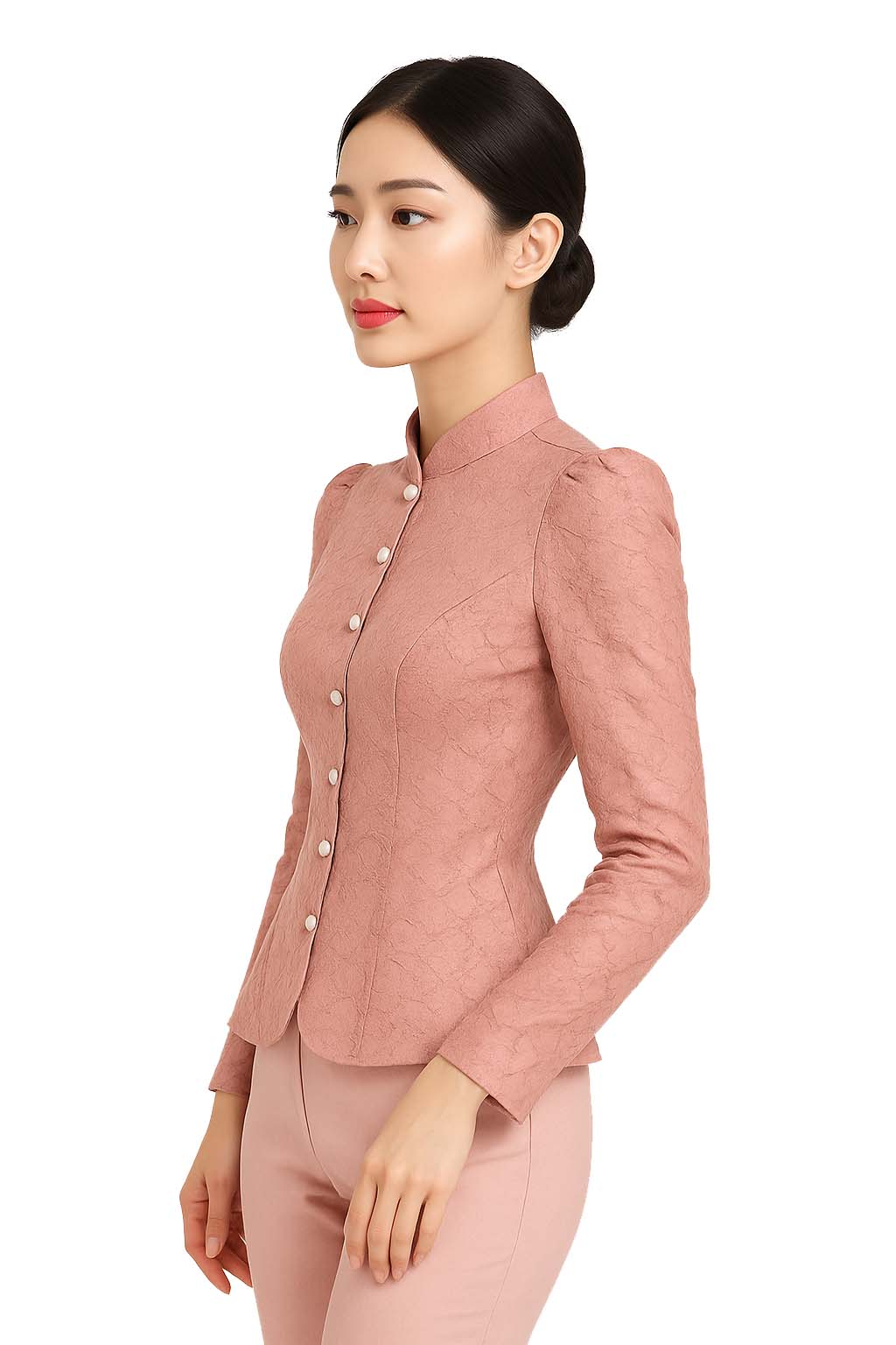 Siam Regal's Ladies Thai Silk Lace Blouse White Pear Button