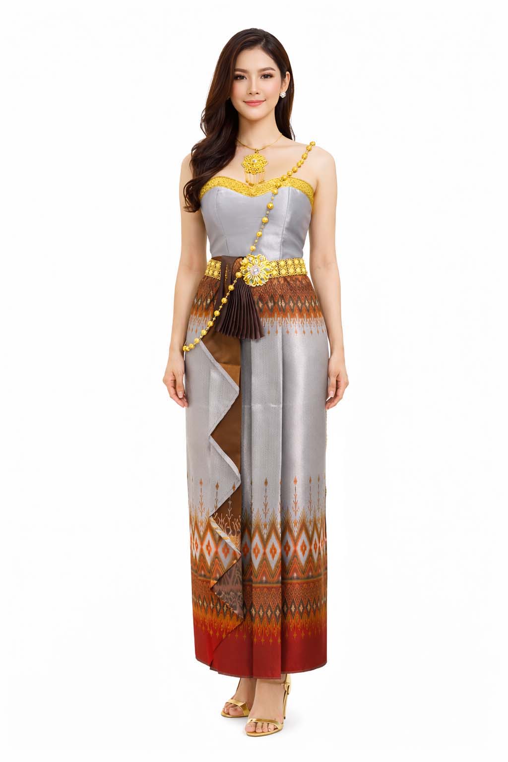 Thai Silk Wedding Dress – Gray Modern Thai Formal Outfit | Siam Regal