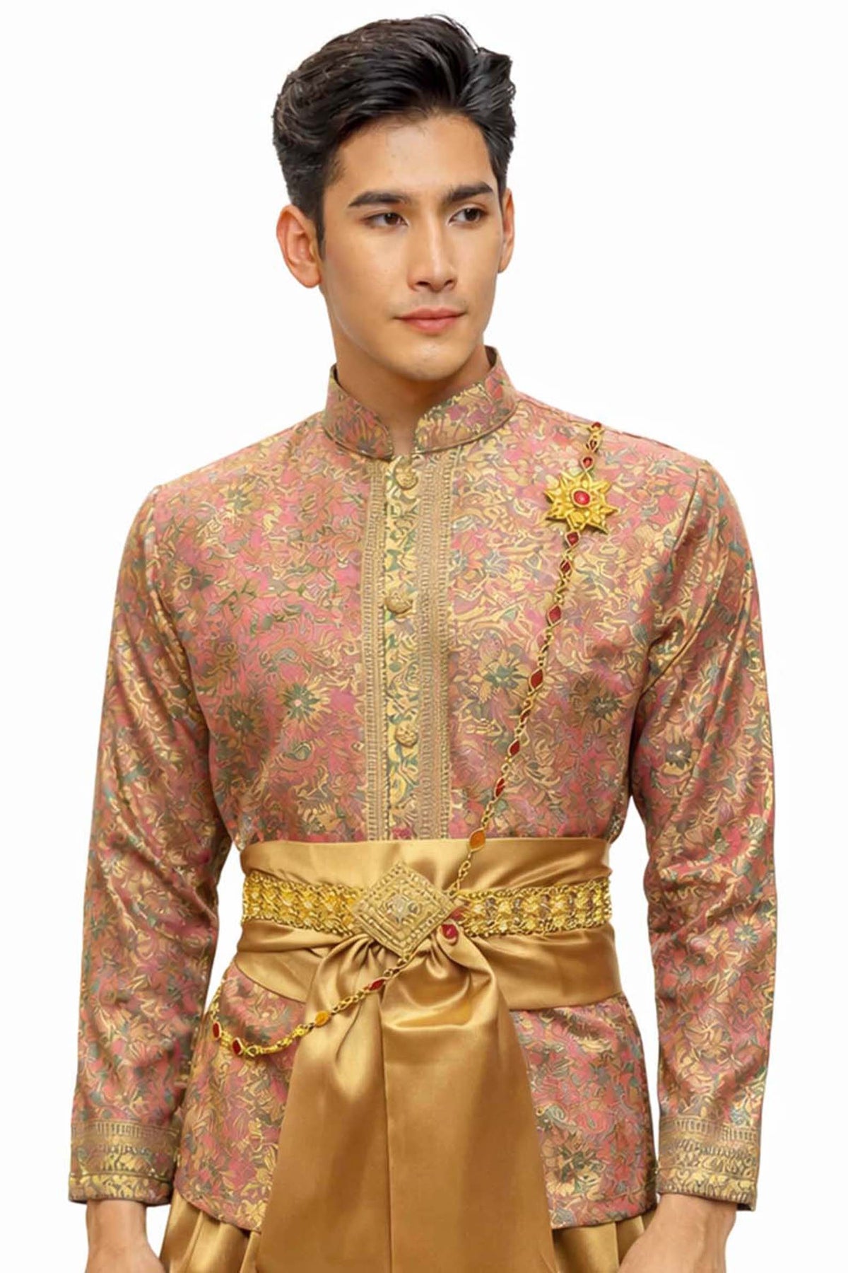 Men’s Traditional Thai Outfit – Rose & Gold 3 Piece Silk Wedding Set | Siam Regal 🇹🇭
