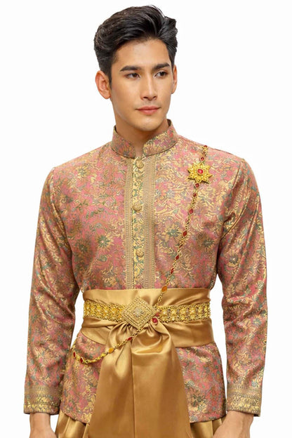 Men’s Traditional Thai Outfit – Rose & Gold 3 Piece Silk Wedding Set | Siam Regal 🇹🇭