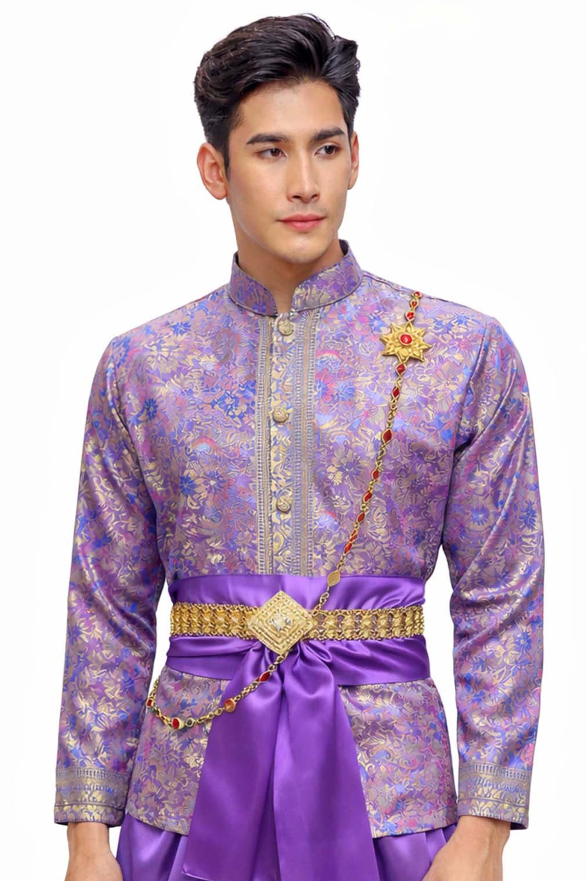 Men’s Traditional Thai Outfit – Purple 3 Piece Silk Wedding Set | Siam Regal 🇹🇭