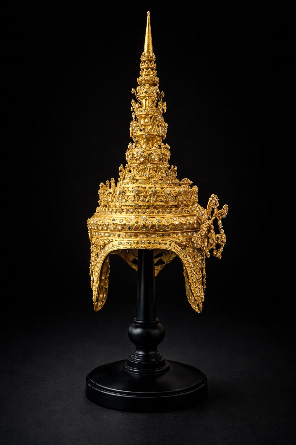 Thai Ornate Headdress: King & Queen Traditional Gold Antique Crown, Wedding Cultural Dance