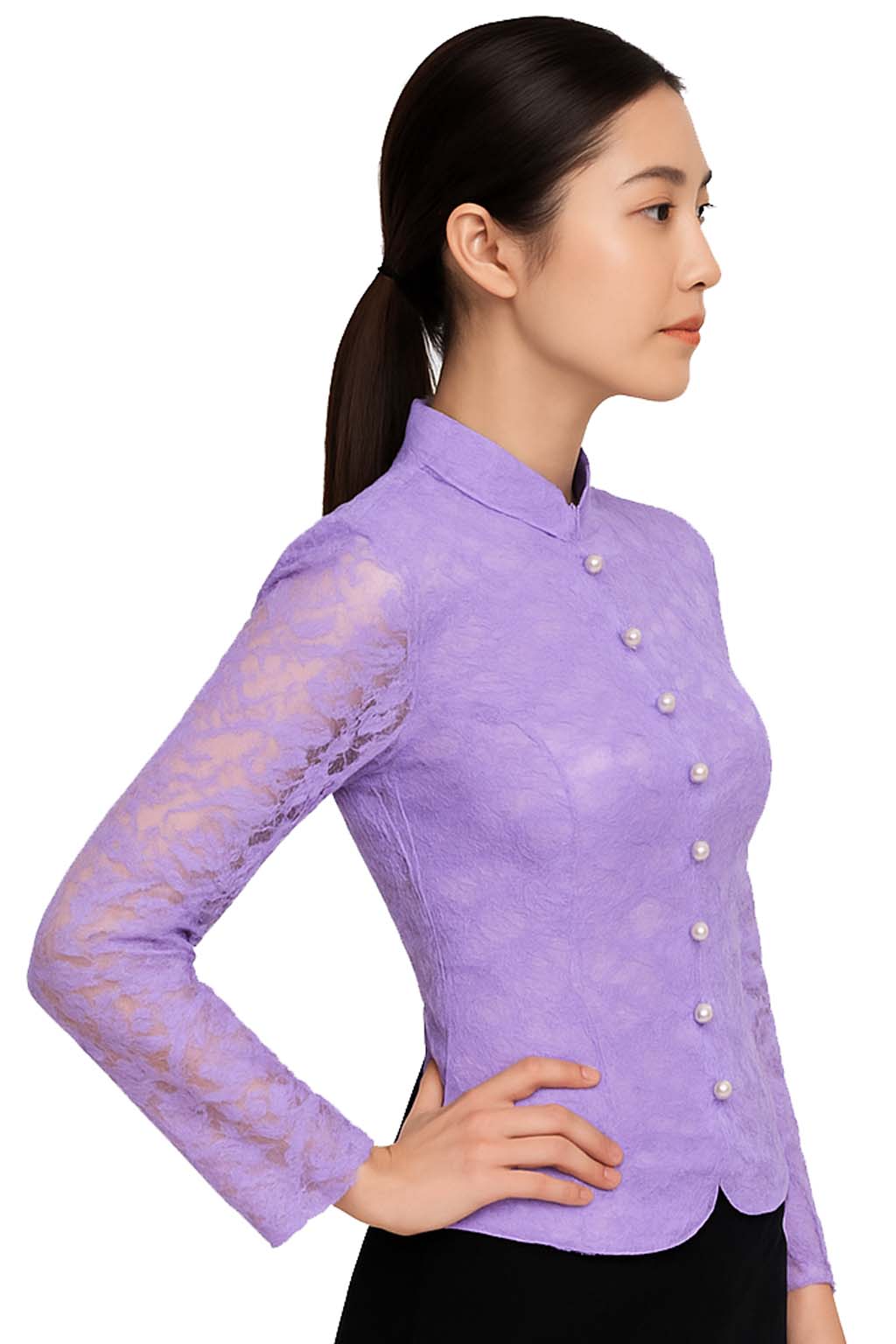 Siam Regal's Ladies Thai Silk Lace Blouse White Pear Button