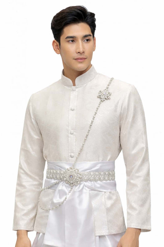 Thai Wedding Outfit For Men "Chut Thai" White Silk Attire Traditional Formal Wear | Siam Regal