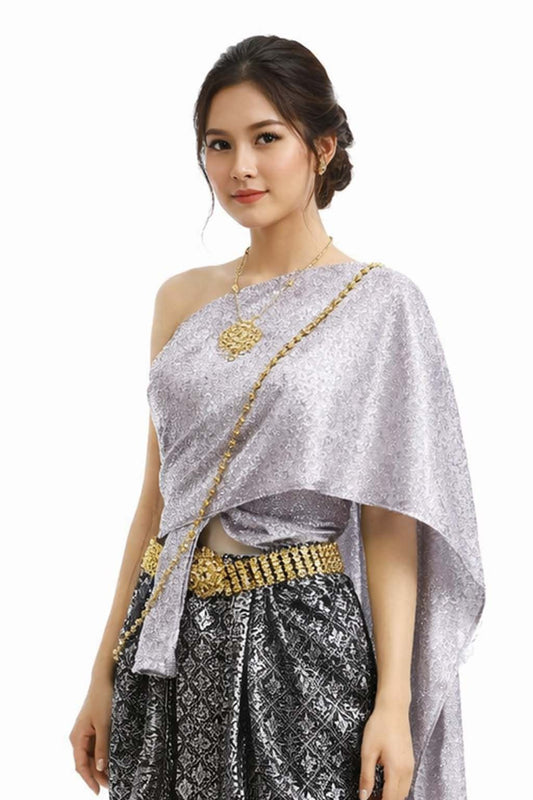 Ladies Thai Traditional Dress - Wedding Attire Formal Outfit Grey