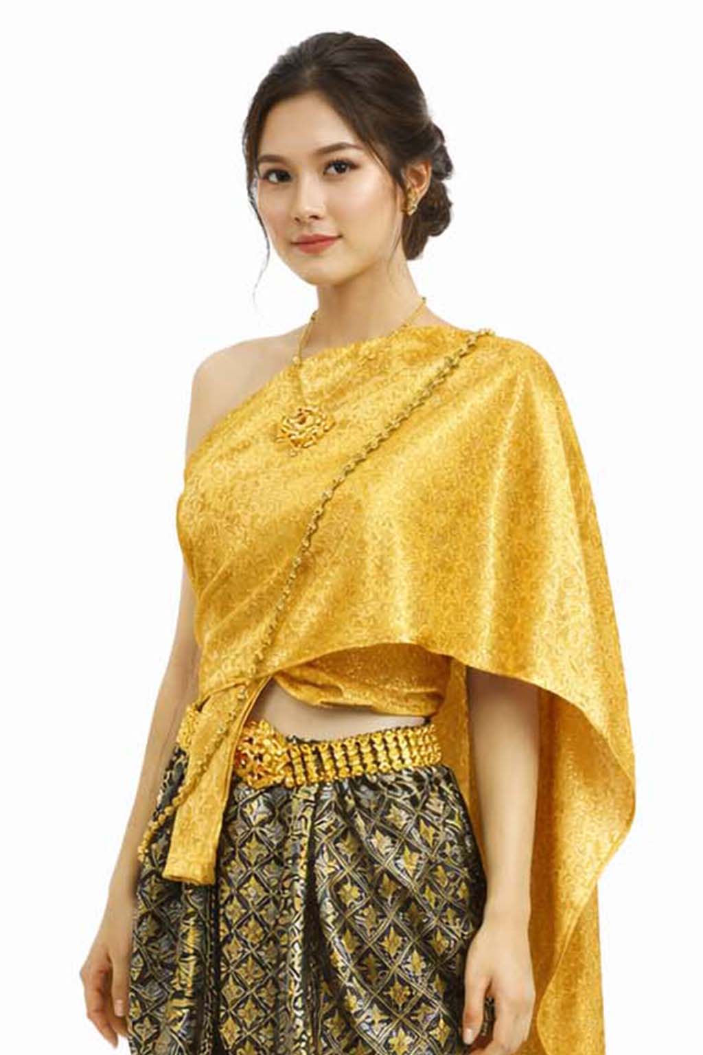 Ladies Thai Traditional Dress - Wedding Attire Formal Outfit Gold