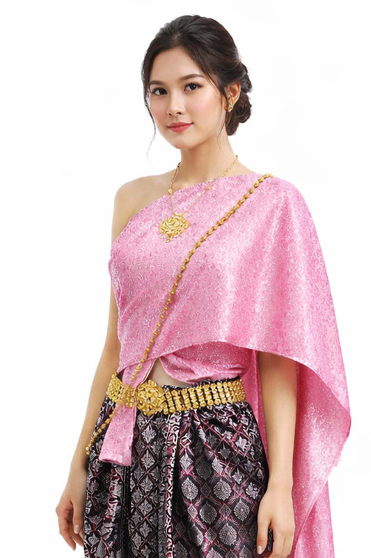 Ladies Thai Traditional Dress - Wedding Attire Formal Outfit Pink