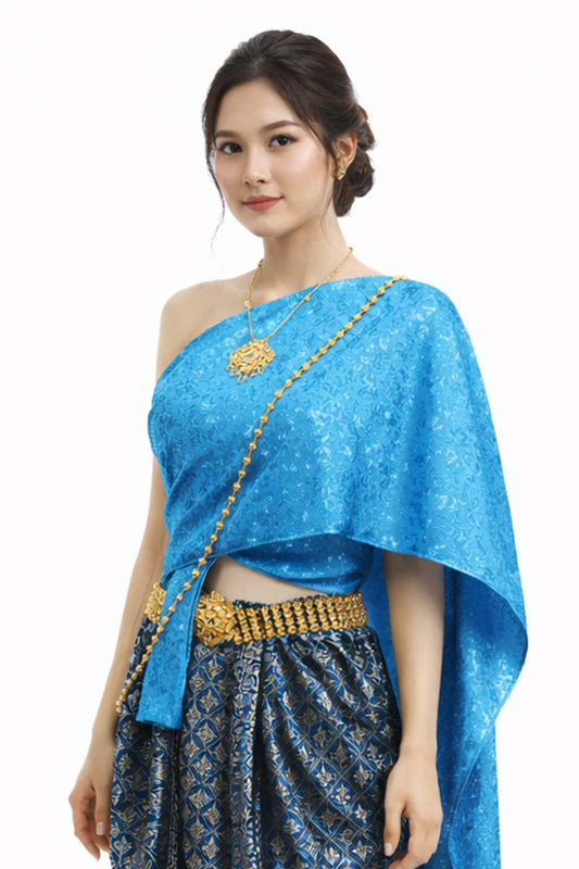 Ladies Thai Traditional Dress - Wedding Attire Formal Outfit Sky Blue