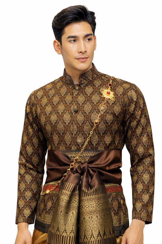 Thai Wedding Outfit For Men "Chut Thai" Gold Silk Attire Traditional Formal Wear | Siam Regal