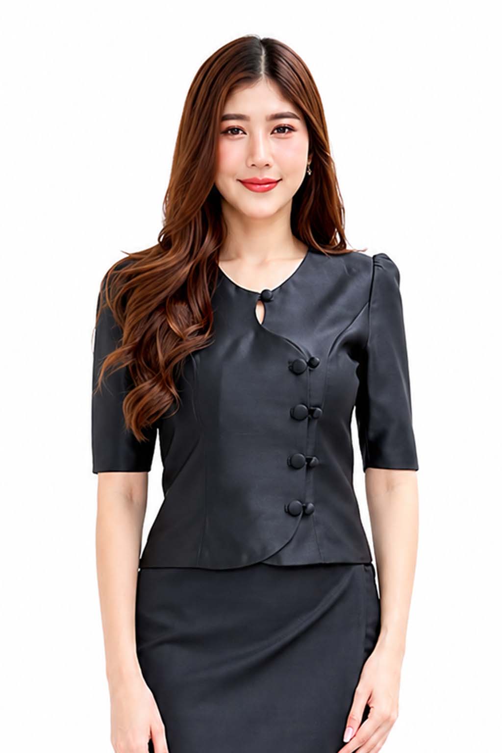 Black Thai Traditional Women's Silk Style Blouse and Long Sarong Skirt Set – Elegant Thai Formal Outfit, Traditional Thai Dress, Wedding Guest, Temple Wear, Cultural Ceremony Attire, Thai National Costume