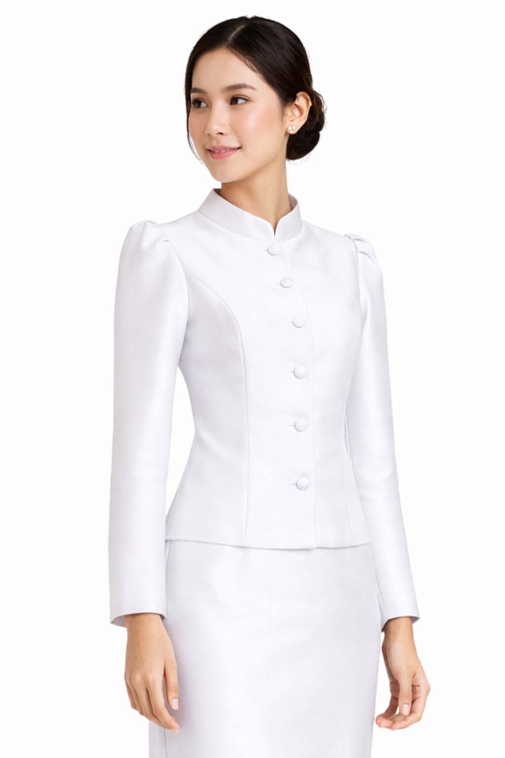 SIAM REGAL Ladies Pure White Elegant Thai Silk 2 Piece Outfit - Fitted Blouse & Skirt Formal Wedding Attire