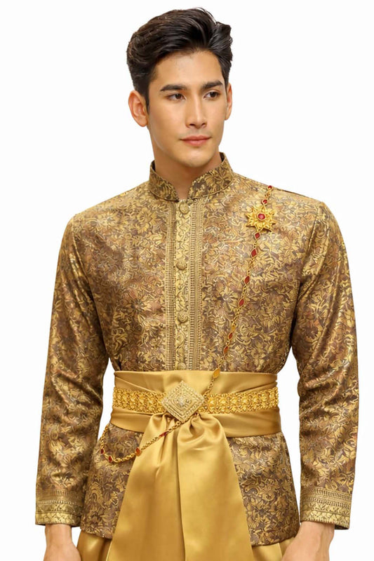 Men’s Traditional Thai Outfit – Gold 3 Piece Silk Wedding Set | Siam Regal 🇹🇭