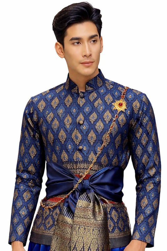 Thai Wedding Outfit For Men "Chut Thai" Royal Blue Silk Attire Traditional Formal Wear | Siam Regal