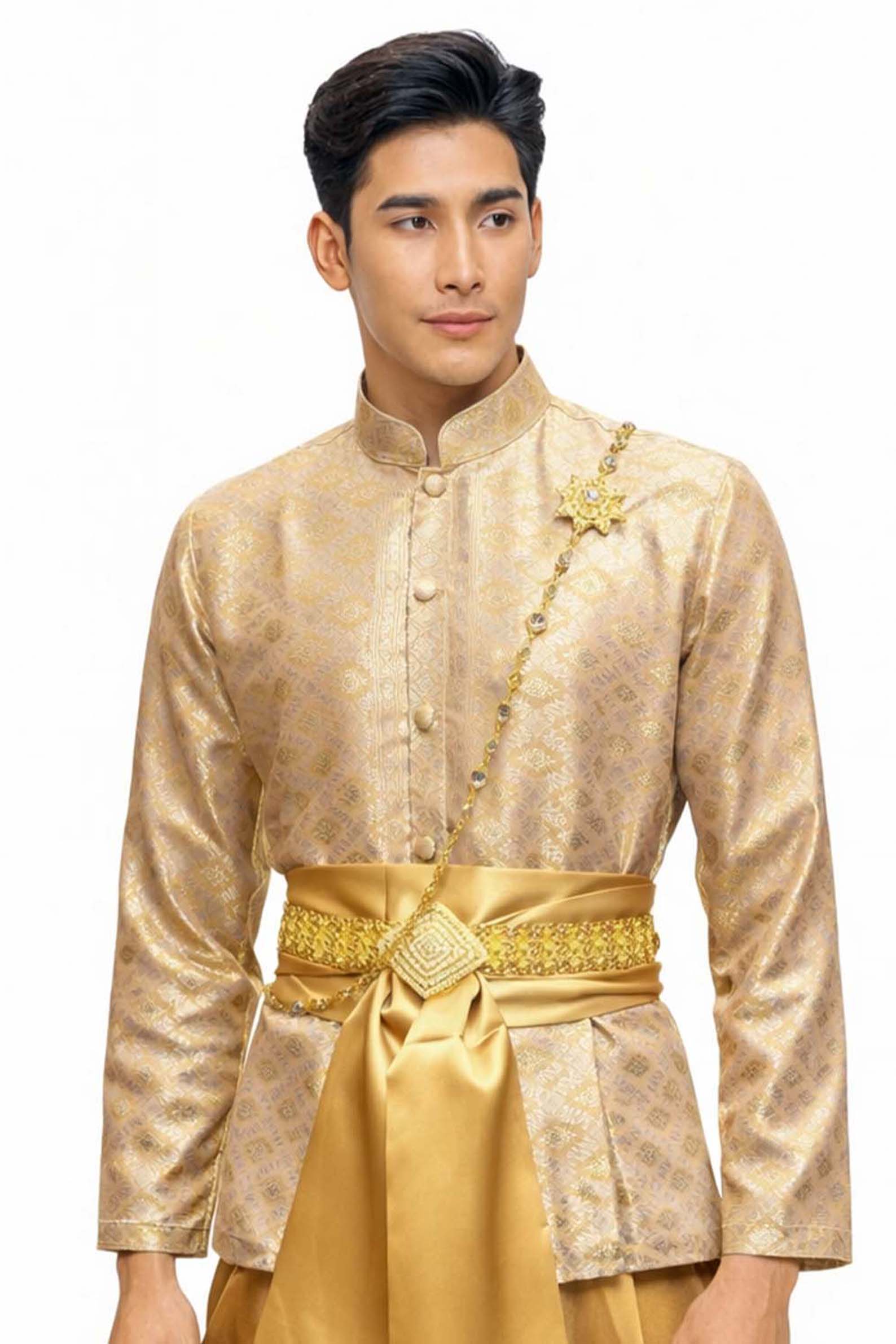 Thai Wedding Outfit For Men "Chut Thai" Gold Silk Attire Traditional Formal Wear | Siam Regal