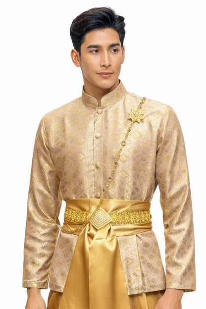 Thai Wedding Outfit For Men "Chut Thai" Gold Silk Attire Traditional Formal Wear | Siam Regal