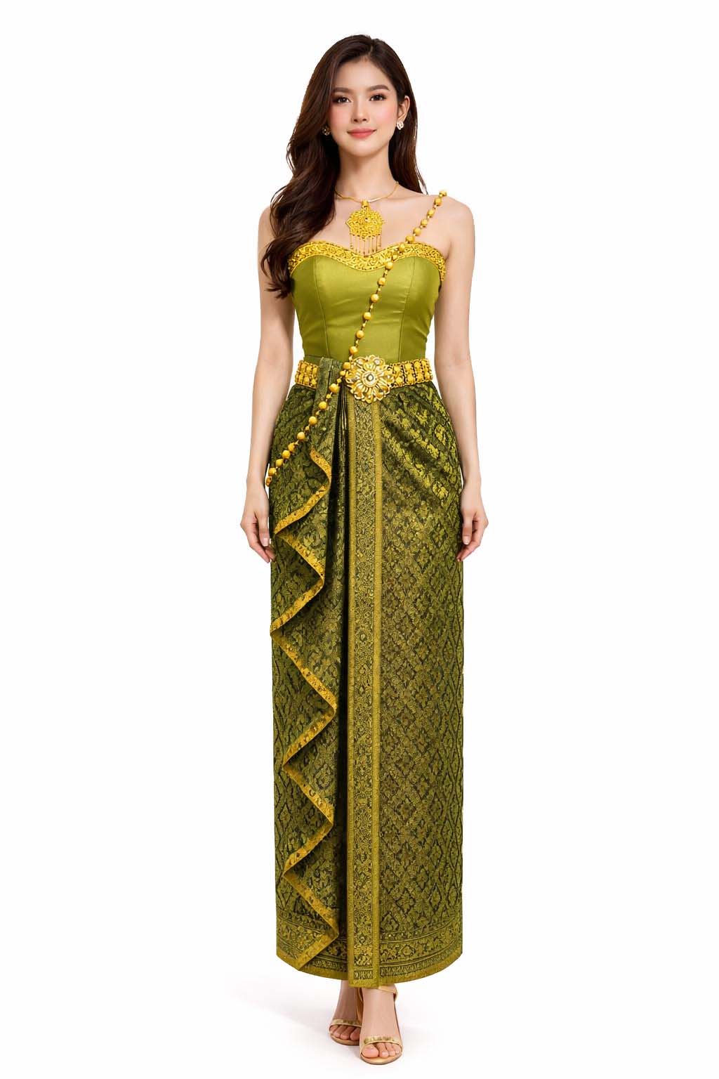 Thai Silk Wedding Dress – Lime Green Modern Thai Formal Outfit | Siam Regal
