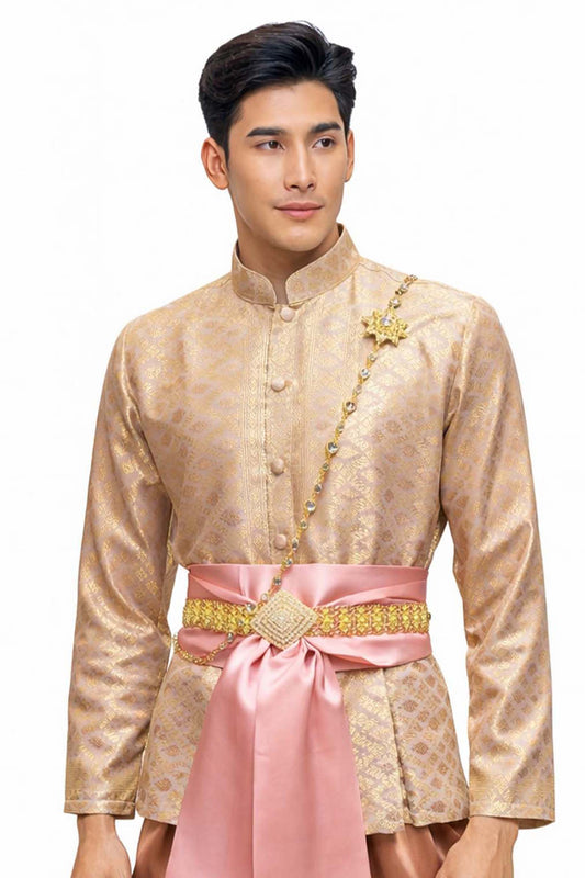 Thai Wedding Outfit For Men "Chut Thai" Rose Silk Attire Traditional Formal Wear | Siam Regal