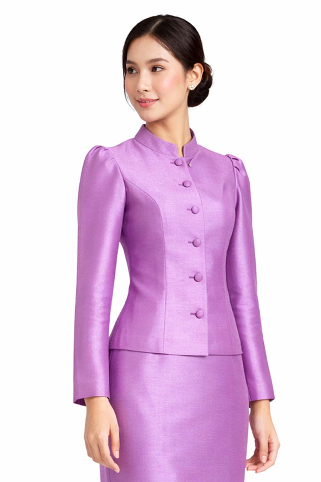 Ladies Light Purple Elegant Thai Silk 2 Piece Outfit - Fitted Blouse & Skirt Formal Wedding Attire
