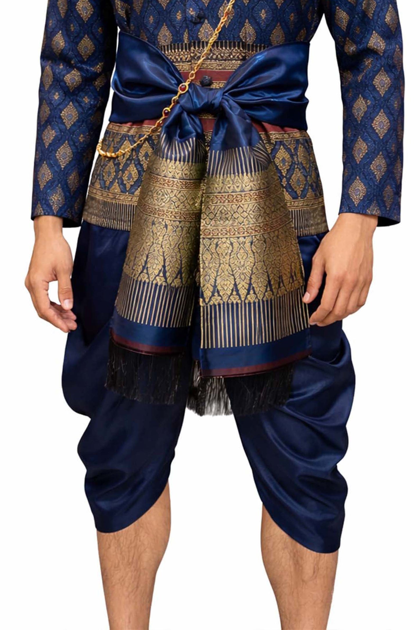 Thai Wedding Outfit For Men "Chut Thai" Navy Blue Silk Attire Traditional Formal Wear | Siam Regal