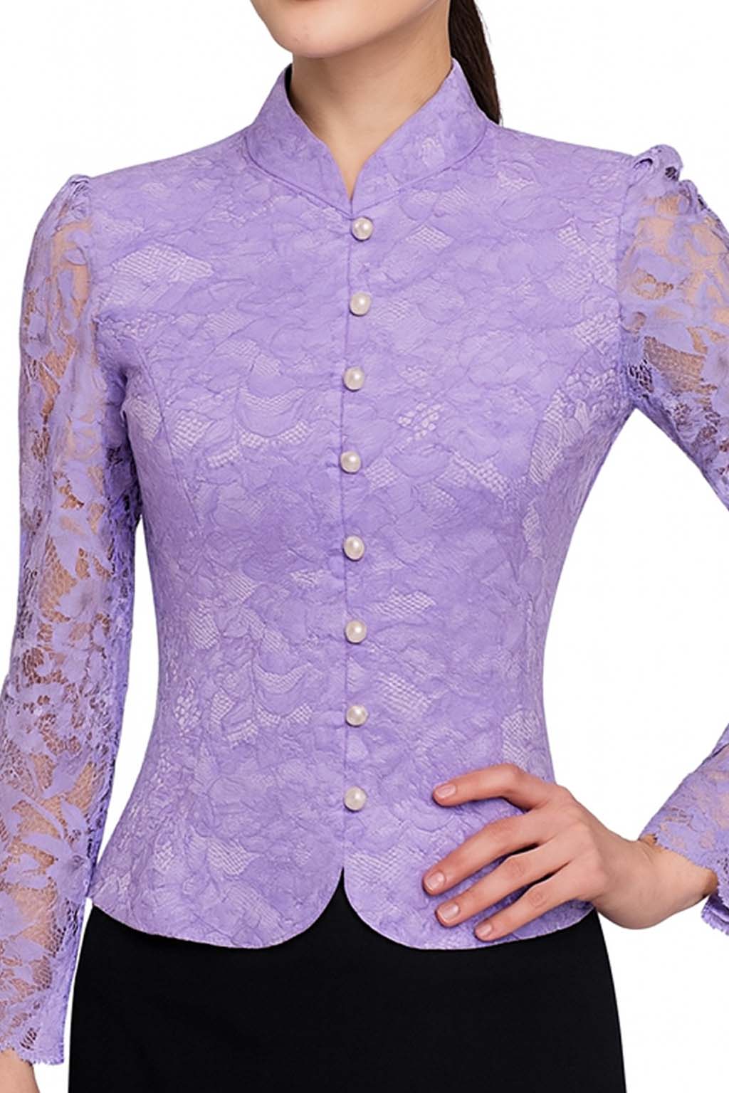 Siam Regal's Ladies Thai Silk Lace Blouse White Pear Button