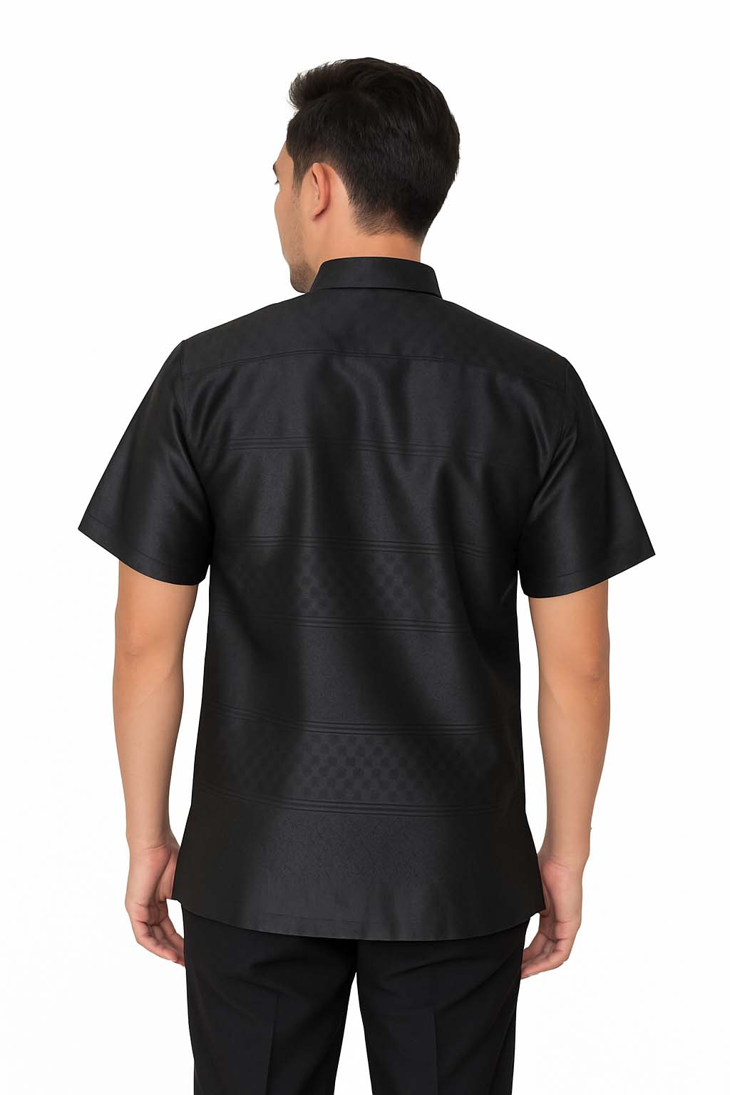 Siam Regal's Men's Midnight Black Silk Shirt Short Sleeve