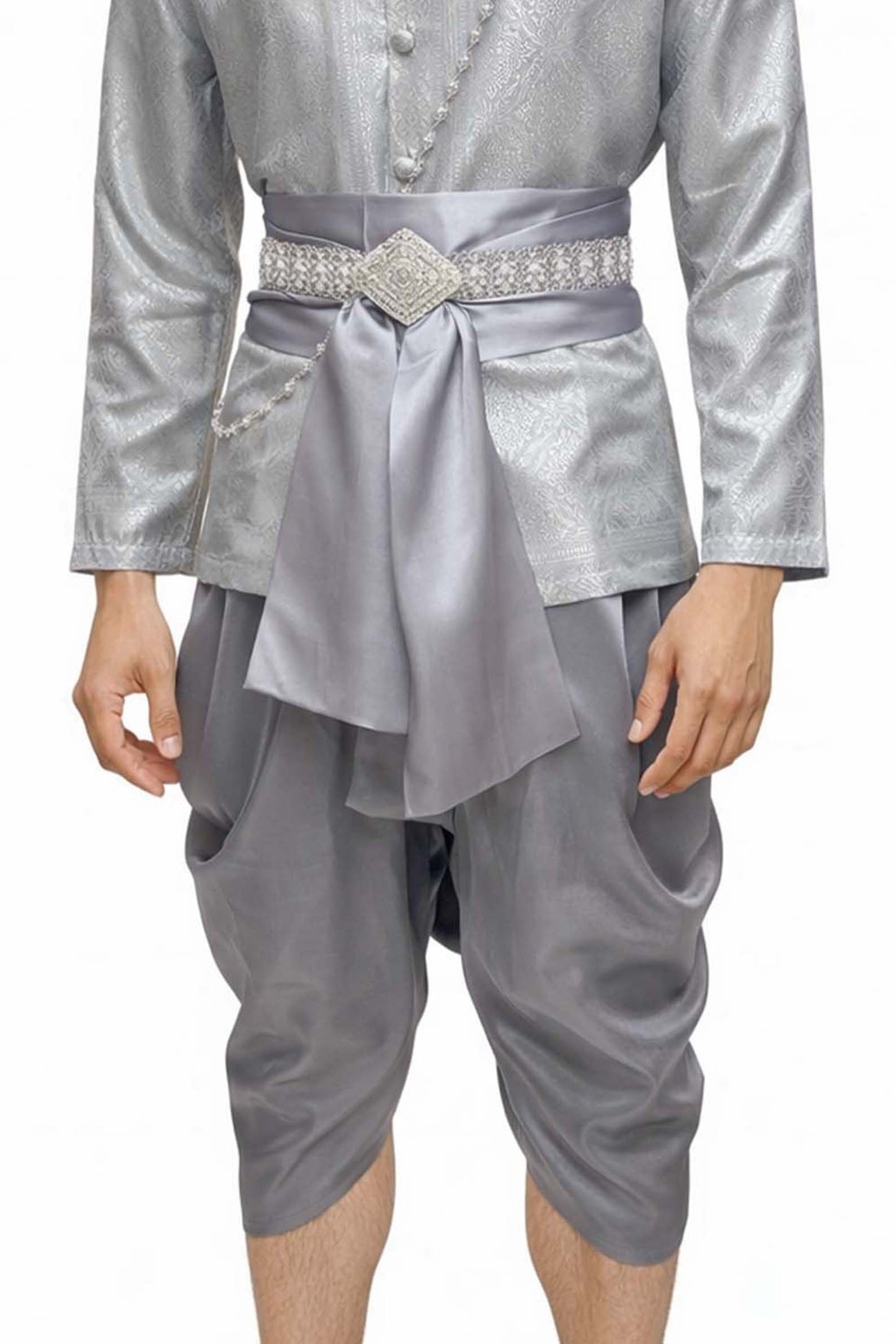 Thai Wedding Outfit For Men "Chut Thai" Silver Silk Attire Traditional Formal Wear | Siam Regal