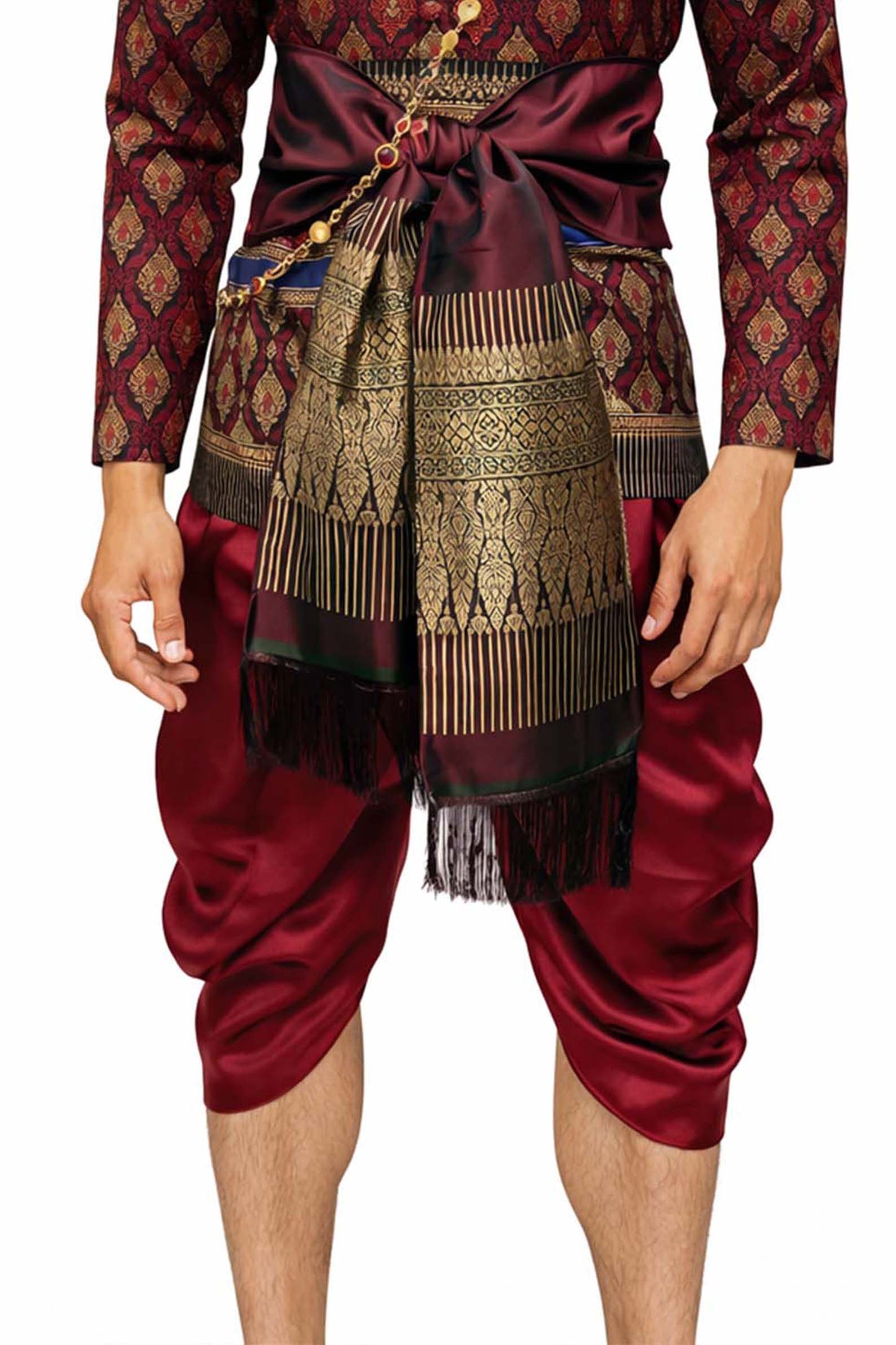 Thai Wedding Outfit For Men "Chut Thai" Maroon Silk Attire Traditional Formal Wear | Siam Regal