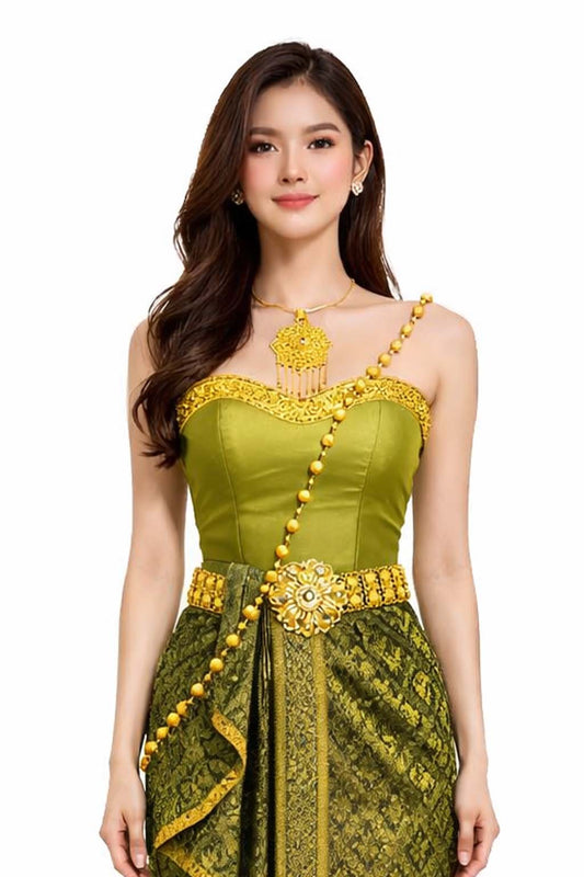 Thai Silk Wedding Dress – Lime Green Modern Thai Formal Outfit | Siam Regal