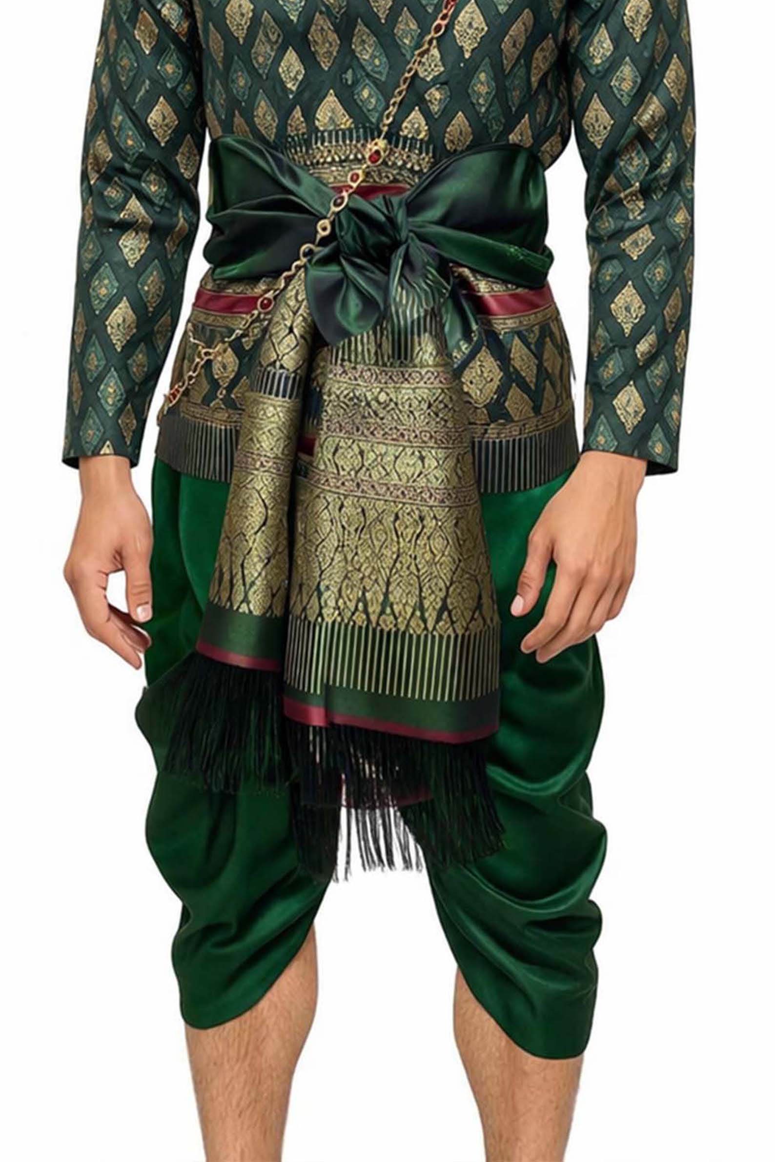Thai Wedding Outfit For Men "Chut Thai" Green Silk Attire Traditional Formal Wear | Siam Regal
