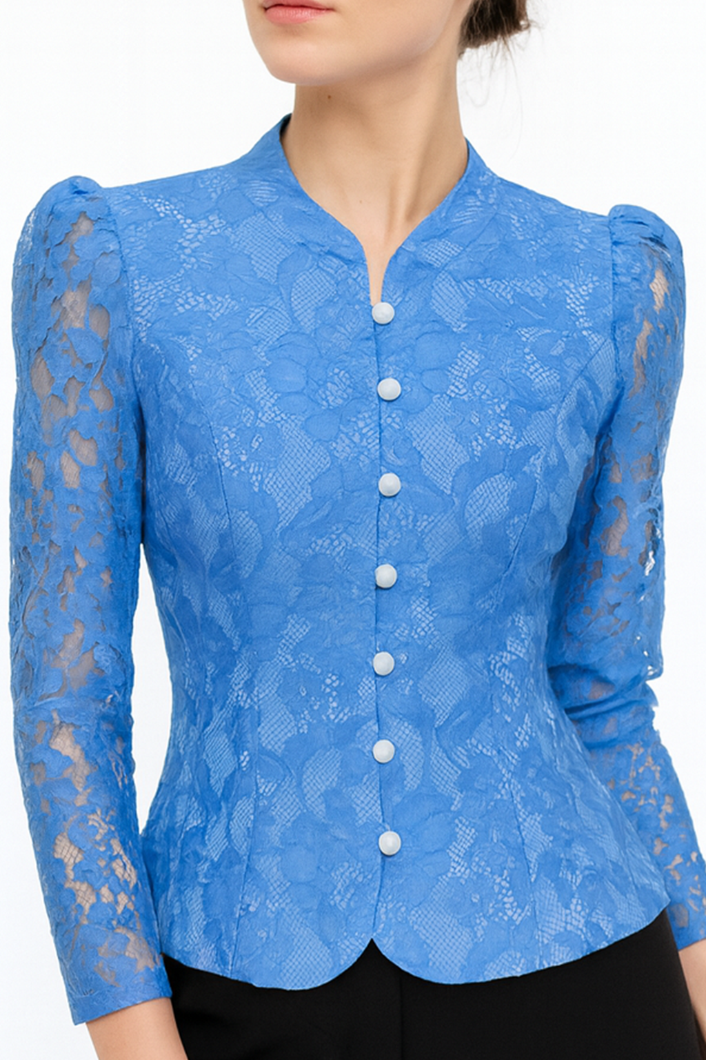 Siam Regal's Ladies Thai Silk Lace Blouse White Pear Button