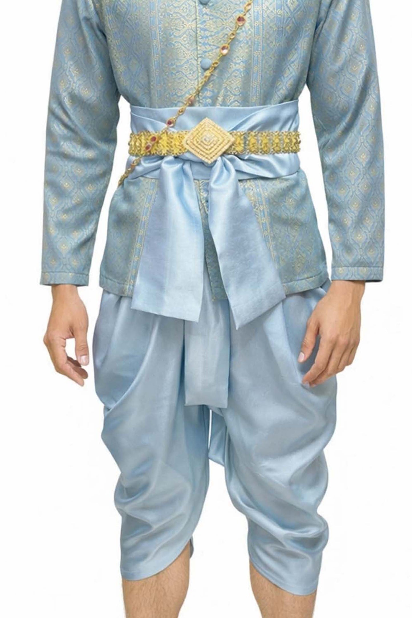 Thai Wedding Outfit For Men "Chut Thai" Sky Blue Silk Attire Traditional Formal Wear | Siam Regal