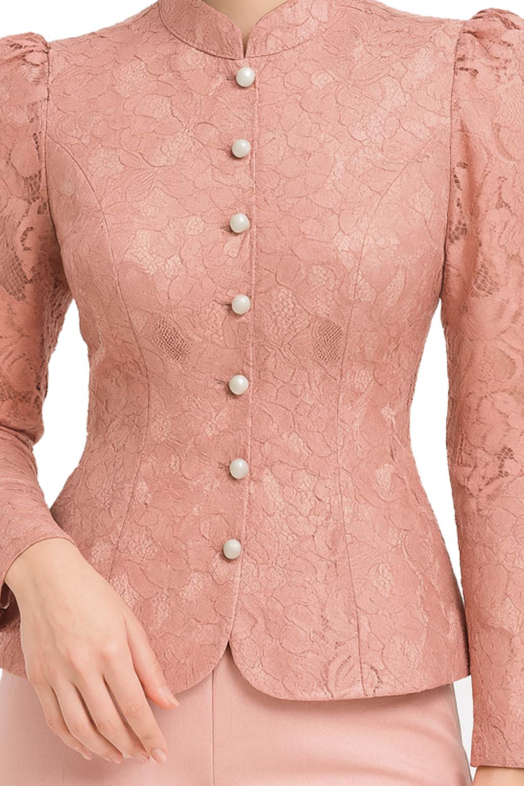 Siam Regal's Ladies Thai Silk Lace Blouse White Pear Button