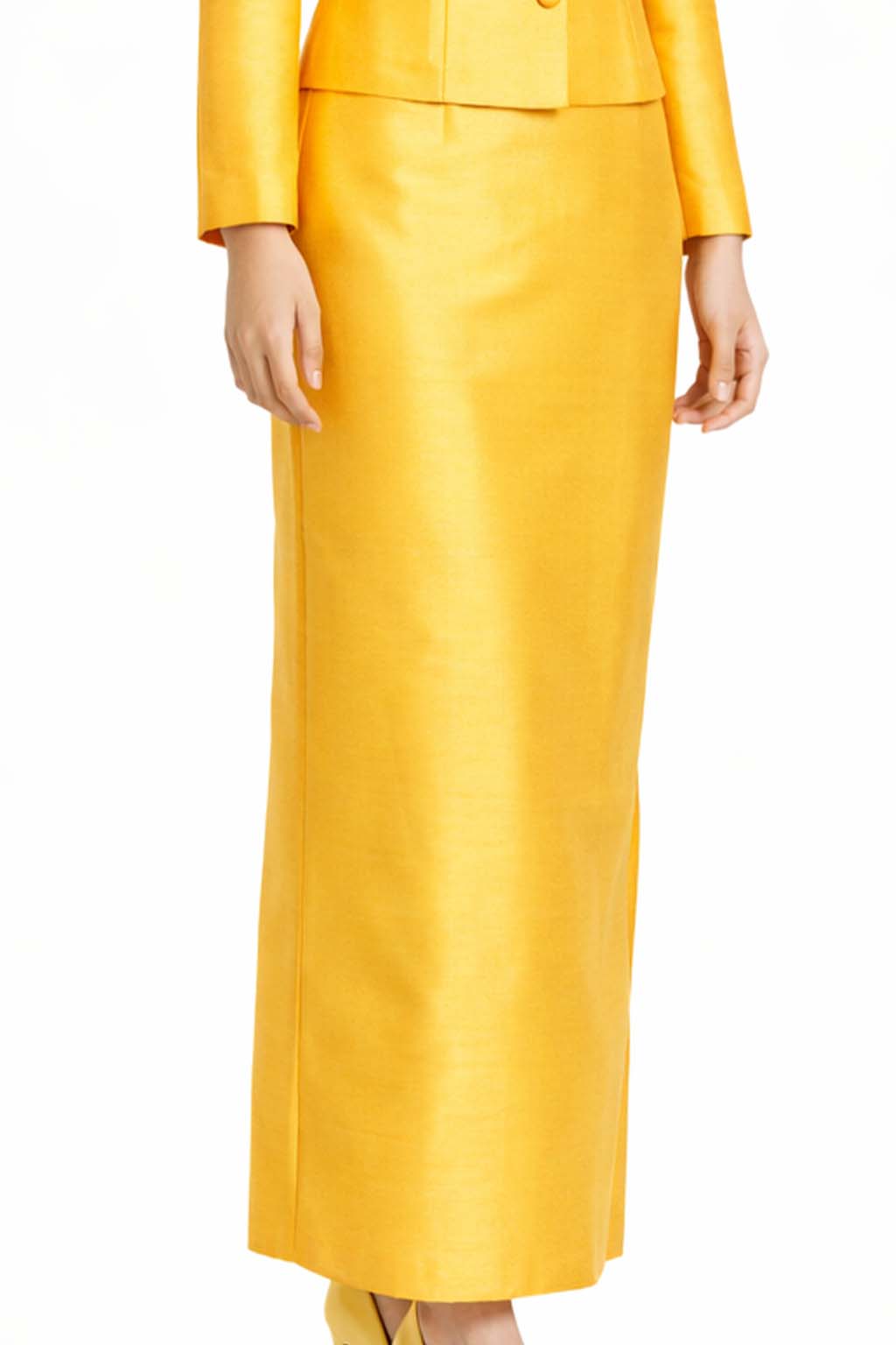Ladies Dark Yellow Elegant Thai Silk 2 Piece Outfit - Fitted Blouse & Skirt Formal Wedding Attire (Copy)