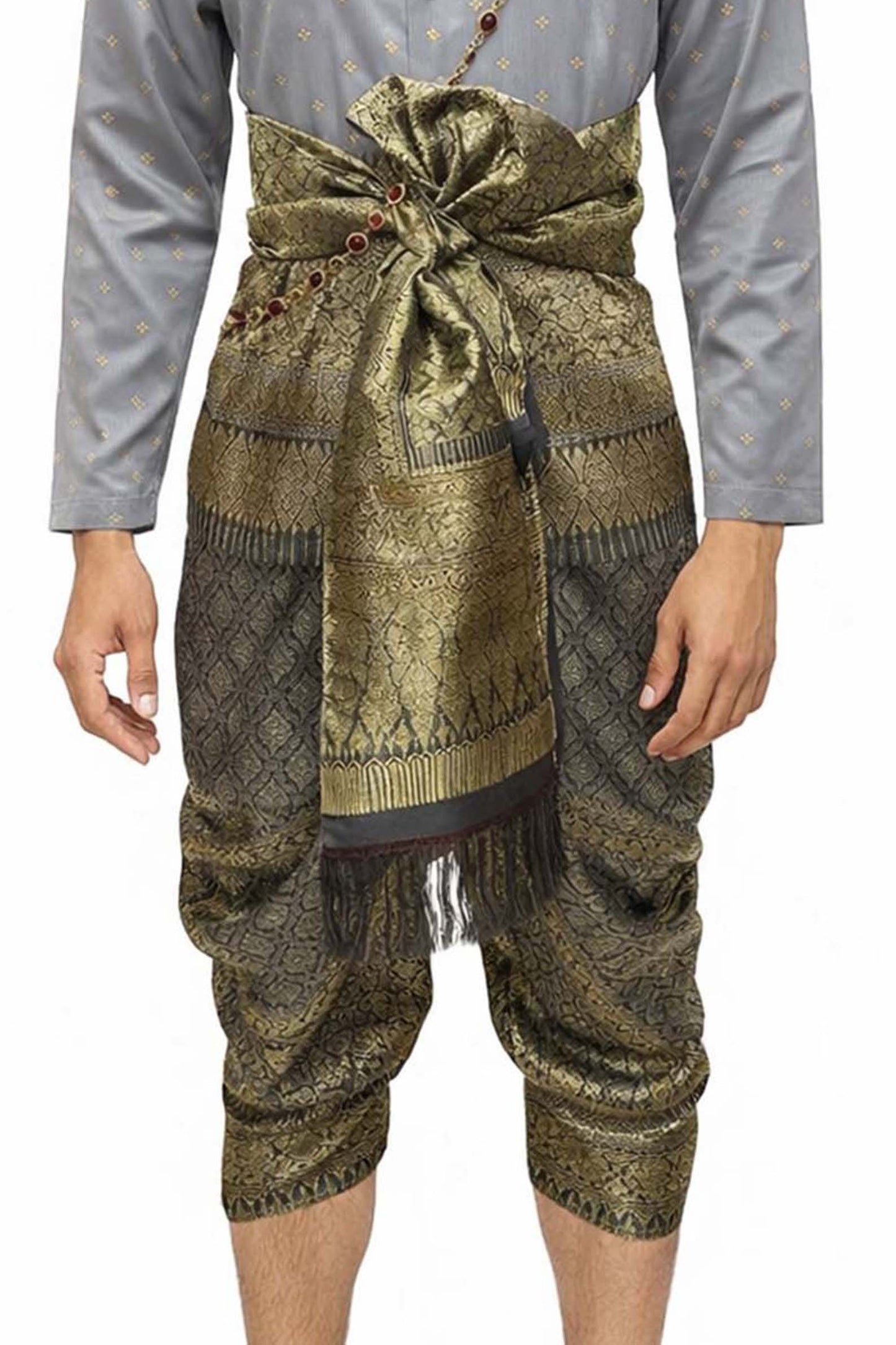 Thai Wedding Outfit For Men "Chut Thai" Dark Grey Silk Attire Traditional Formal Wear | Siam Regal