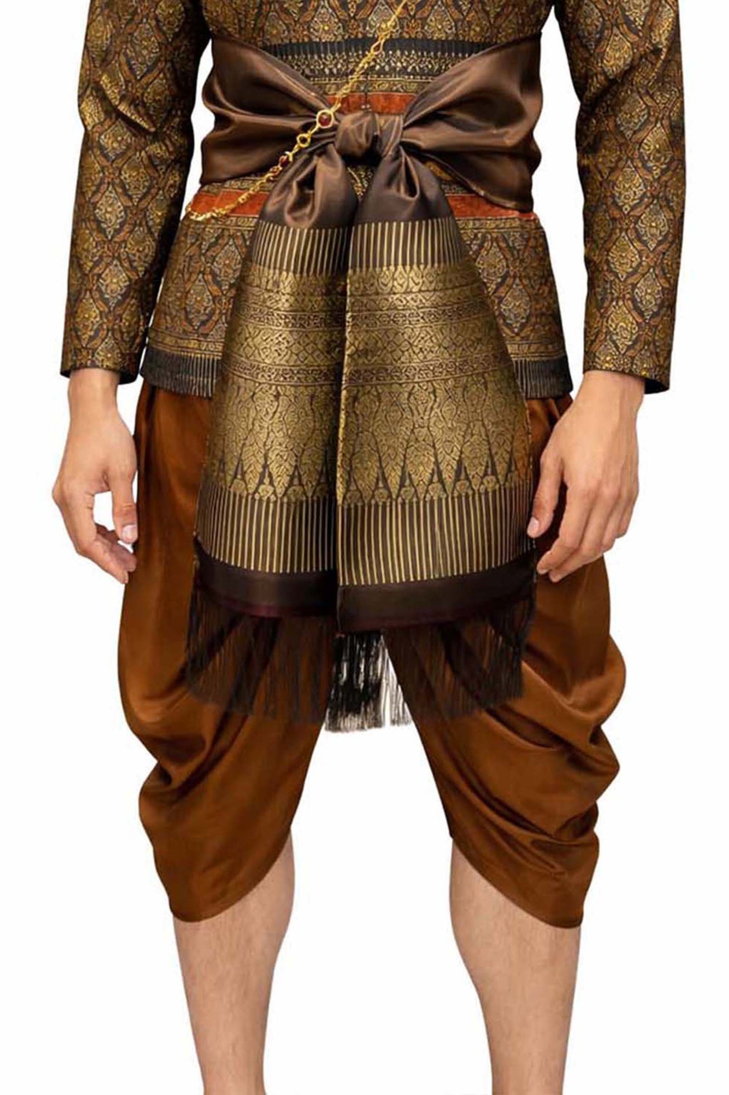 Thai Wedding Outfit For Men "Chut Thai" Golden Brown Silk Attire Traditional Formal Wear | Siam Regal