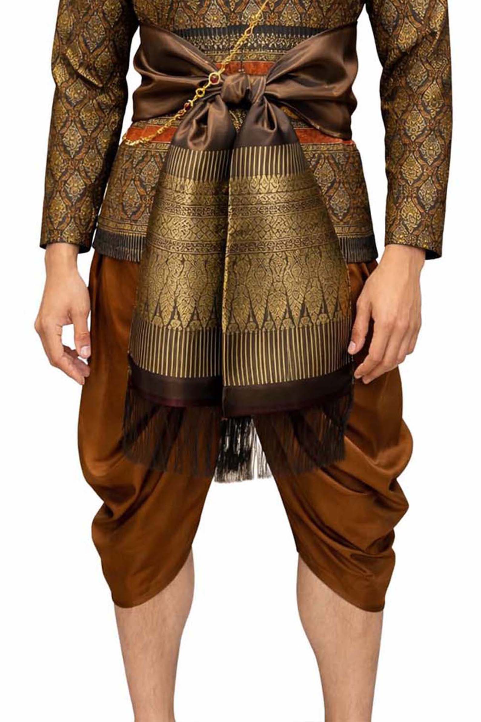 Thai Wedding Outfit For Men "Chut Thai" Golden Brown Silk Attire Traditional Formal Wear | Siam Regal