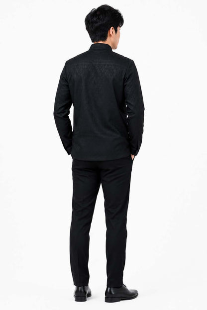 Men's Thai Wedding Attire Black Traditional Cotton Silk Jacket Formal Groom Outfit Thailand Marriage Ceremony Clothing