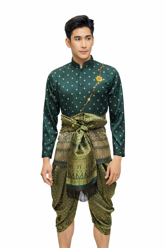 Thai Wedding Outfit For Men "Chut Thai" Green Silk Attire Traditional Formal Wear | Siam Regal