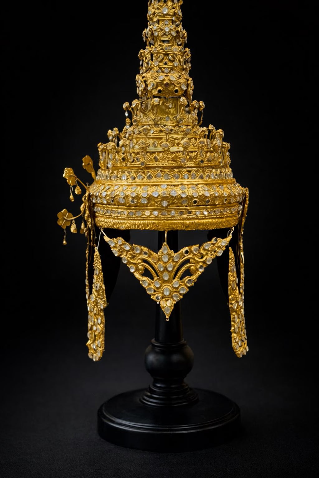 Thai Ornate Headdress: King & Queen Traditional Gold Antique Crown, Wedding Cultural Dance