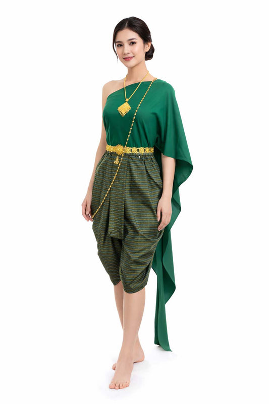 Ladies Thai Traditional 2 Piece Dress Set - Sarong Pants + Shawl Wedding Formal Attire