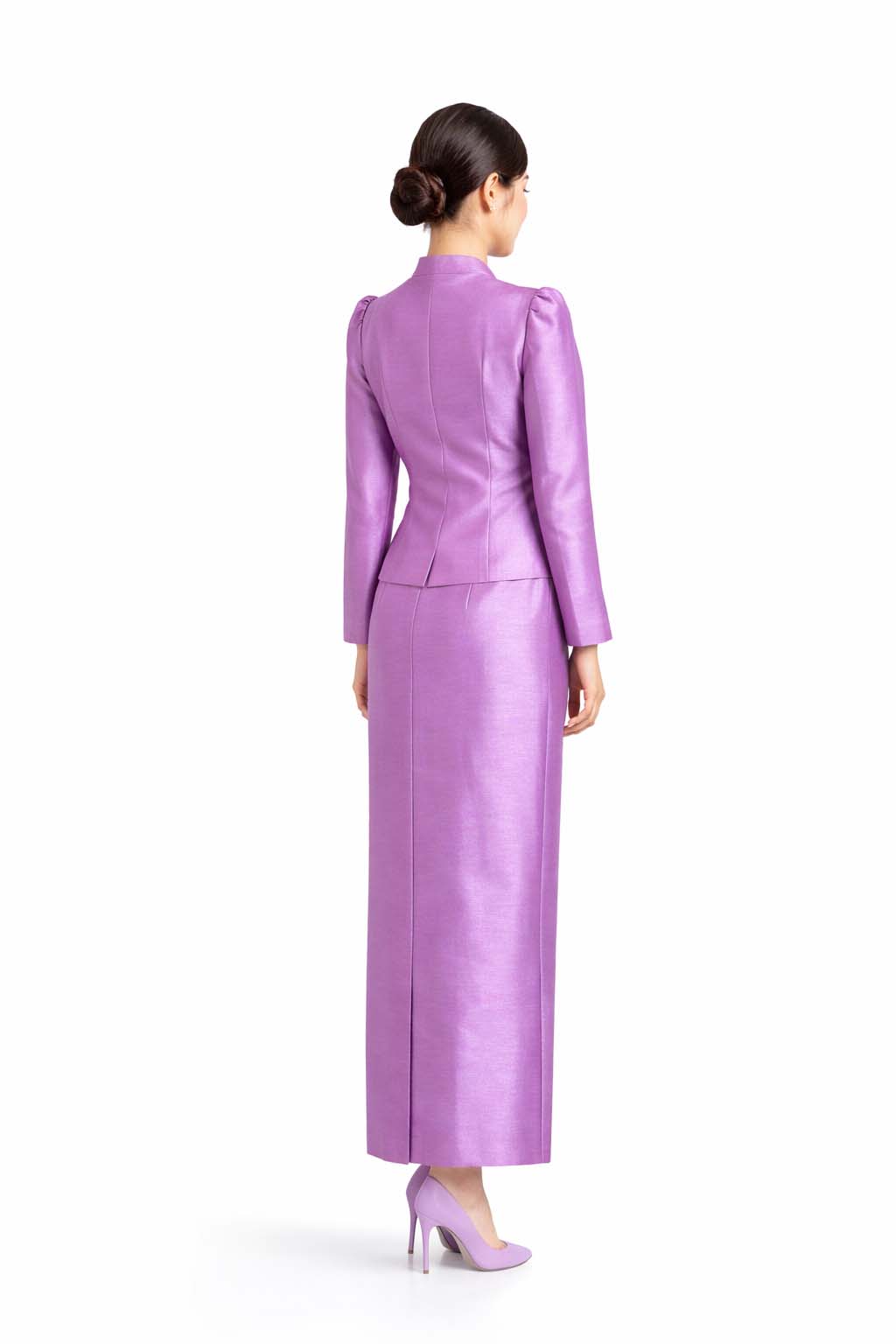 Ladies Light Purple Elegant Thai Silk 2 Piece Outfit - Fitted Blouse & Skirt Formal Wedding Attire