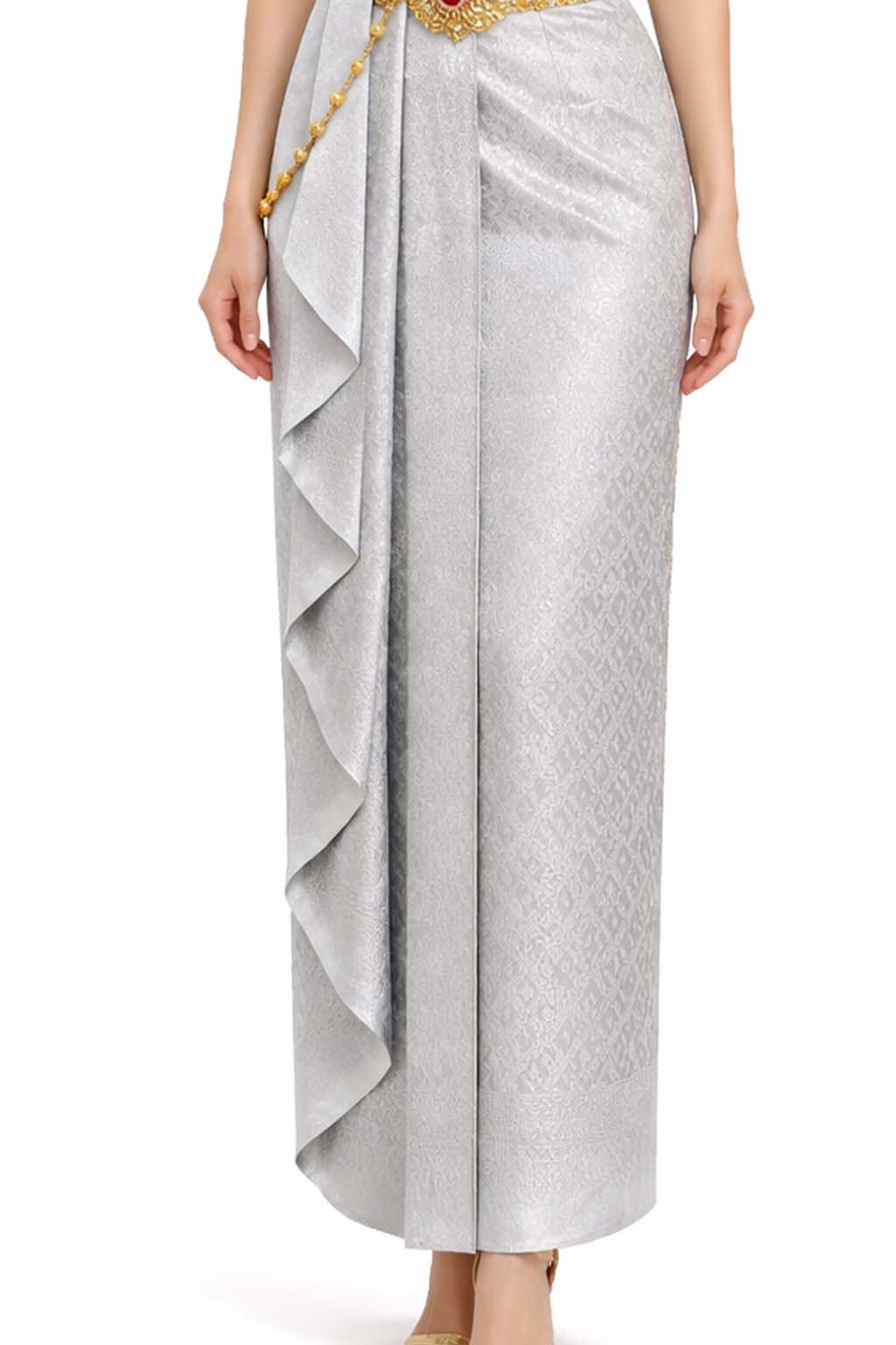 Thai Silk Wedding Dress – Light Gray Modern Thai Formal Outfit | Siam Regal