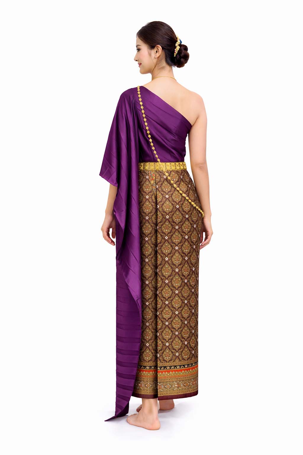Ladies Mangosteen Traditional Thai Outfit - 2 Piece Dress Set Sarong & Sash Wedding Formal Attire