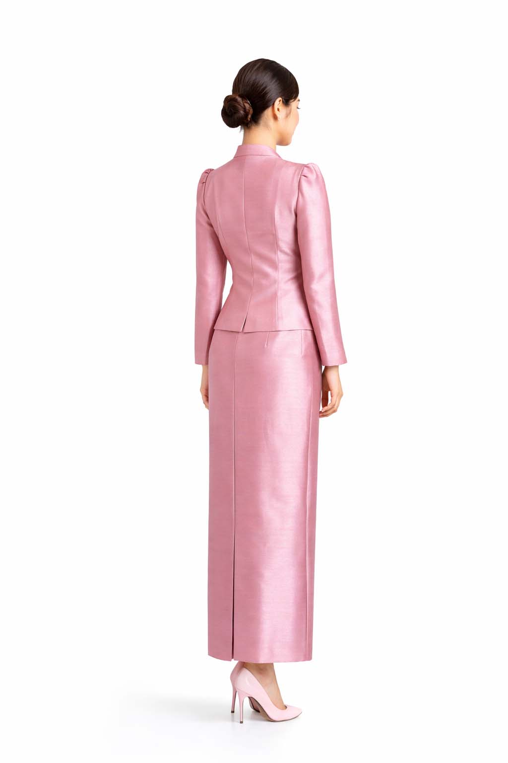 Ladies Nude Pink Elegant Thai Silk 2 Piece Outfit - Fitted Blouse & Skirt Formal Wedding Attire