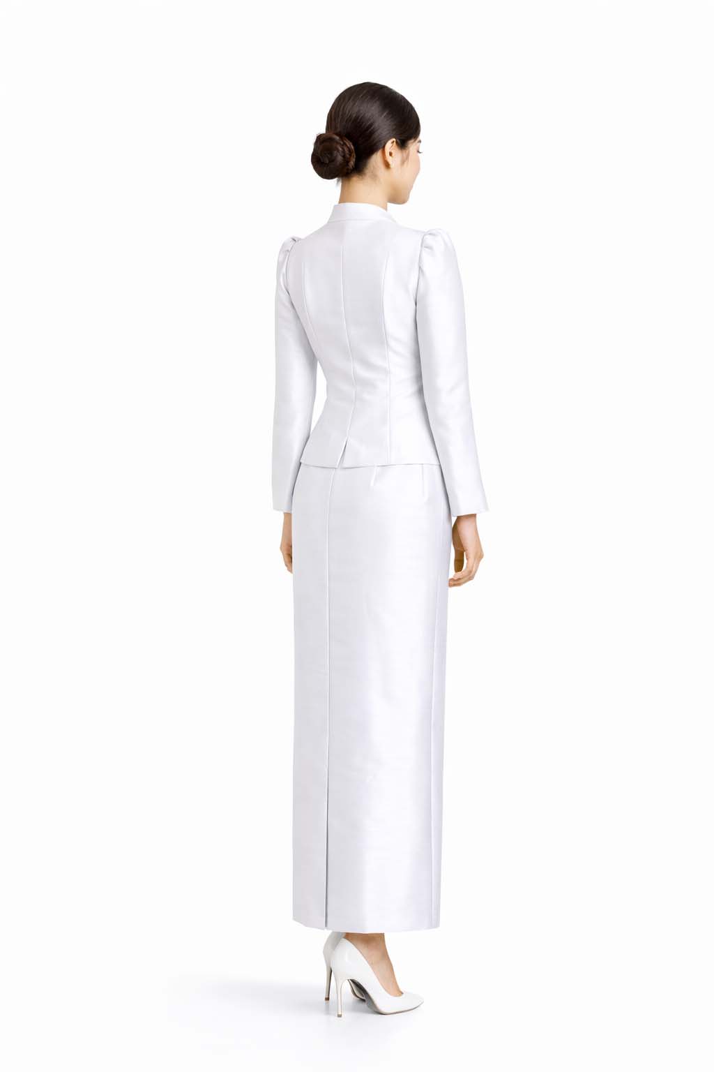 SIAM REGAL Ladies Pure White Elegant Thai Silk 2 Piece Outfit - Fitted Blouse & Skirt Formal Wedding Attire