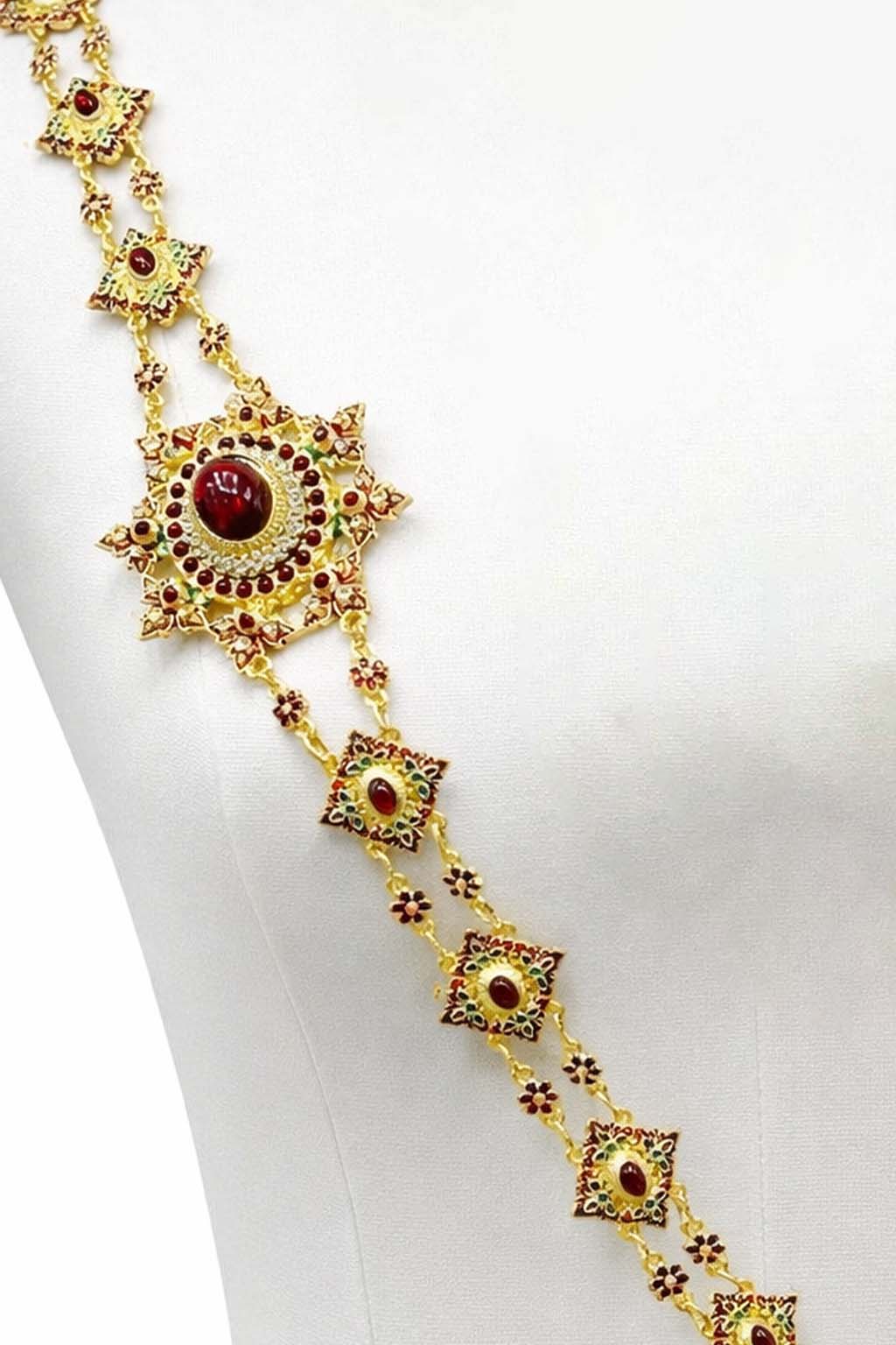 Thai Traditional Bridal Jewelry Set – Gold with Ruby Stones