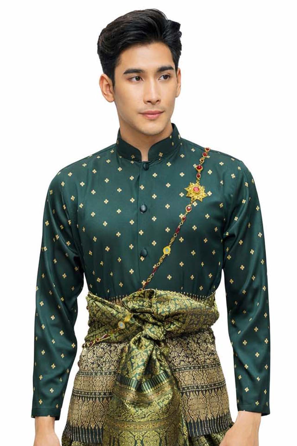 Thai Wedding Outfit For Men "Chut Thai" Green Silk Attire Traditional Formal Wear | Siam Regal