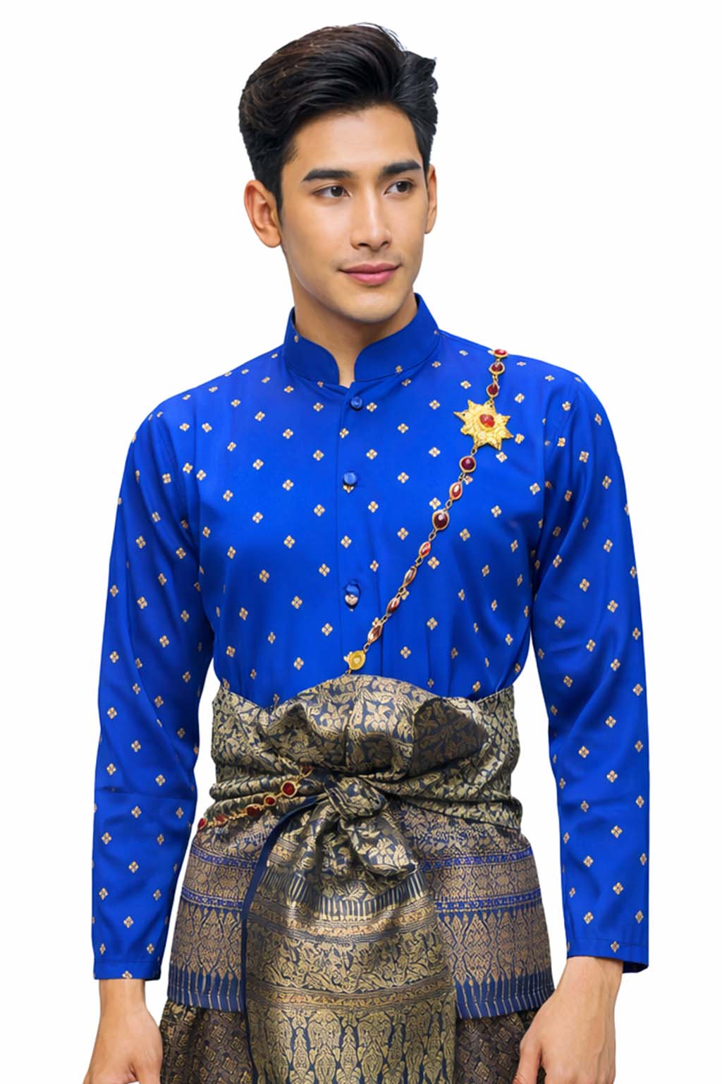 Thai Wedding Outfit For Men "Chut Thai" Blue Silk Attire Traditional Formal Wear | Siam Regal