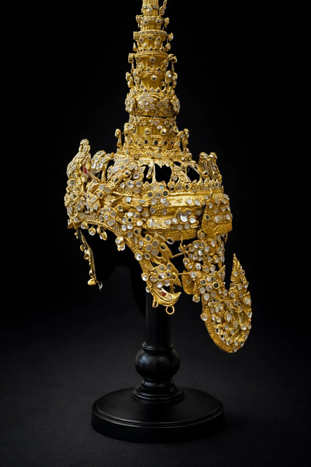 Thai Ornate Headdress: King & Queen Traditional Gold Antique Crown, Wedding Cultural Dance